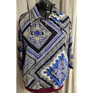 #153 Chico’s Zenergy zippered jacket geometric blue yellow size 3 16/18 Large